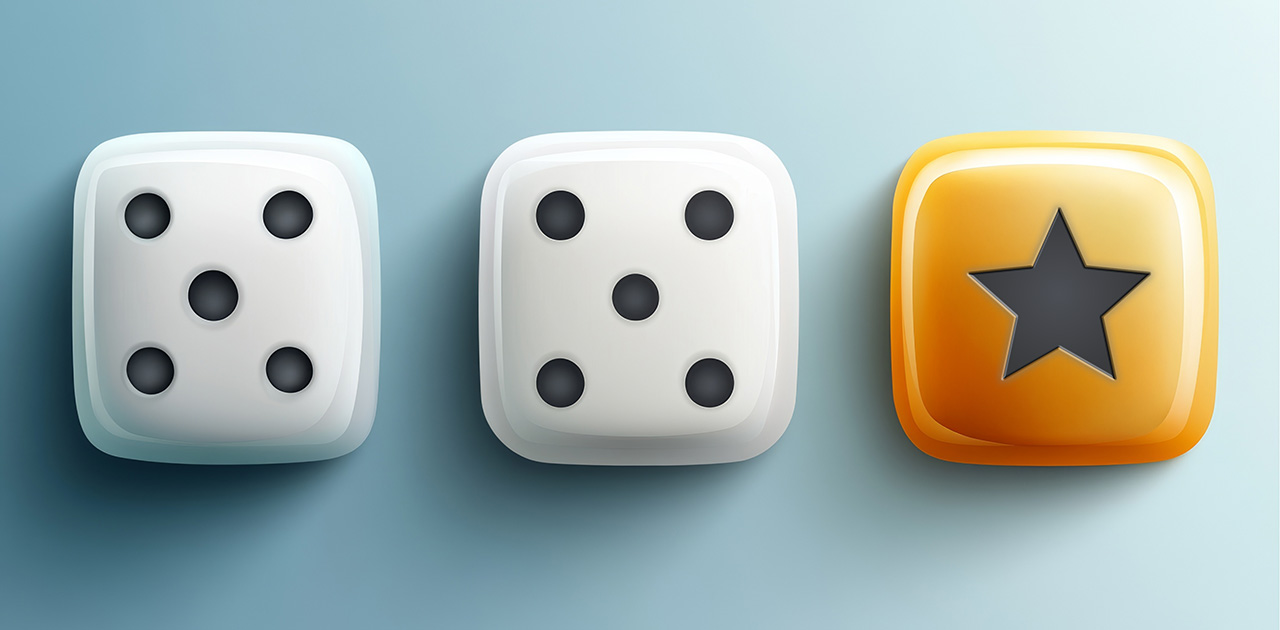 Left Center Right dice showing a 4, 5, and a wild star symbol on a yellow die, representing a variation of the LCR game with a wild card twist.