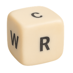 Custom LCR dice with letters C, R, and W, where W represents a wild card rule variation.